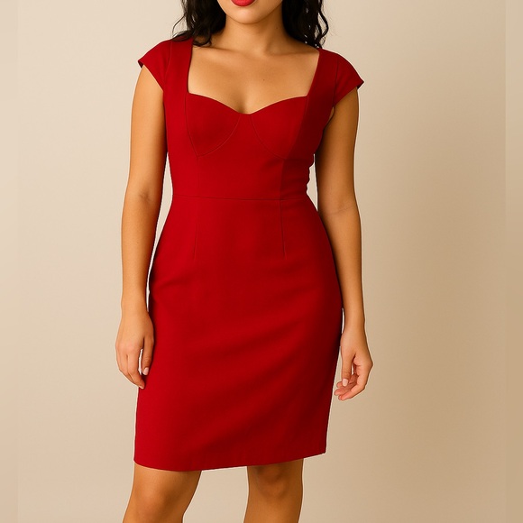 Alexia Admor Harper Sheath Dress Women's Size 12 Red Cap Sleeve Midi New - Picture 1 of 14